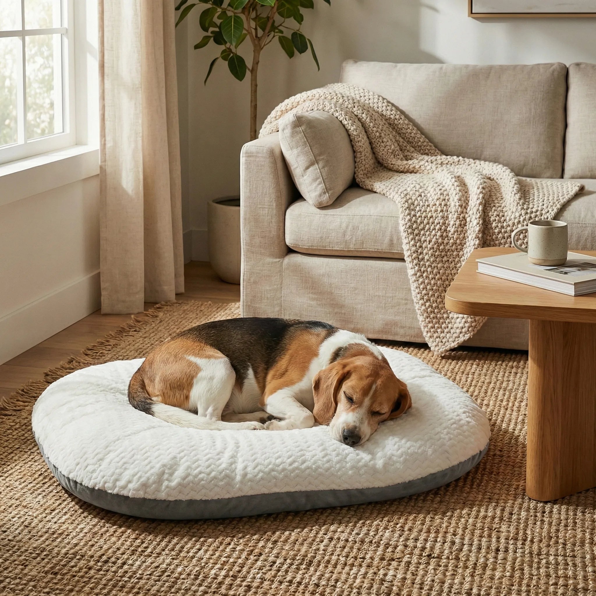 petit chien allonge dans panier confortable