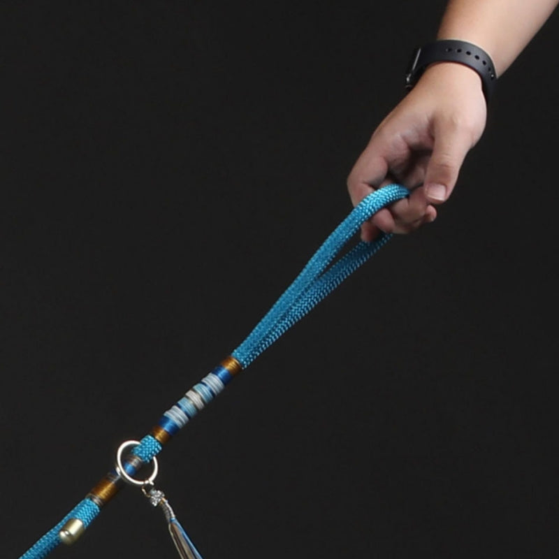 Laisse Corde Tressée Main pour Chien | Nylon Haute Résistance, Mousqueton Métal, Bleu Marine, Balade & Éducation