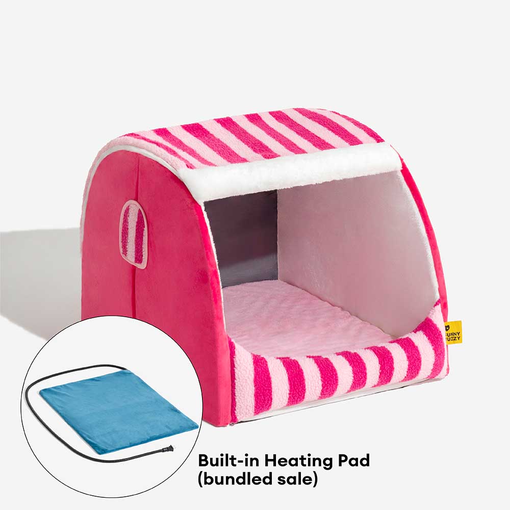 Cabane Orthopédique Rayée pour Chien | Structure Alvéolaire, Lavable, Antidérapant, Cocon Sécurisant