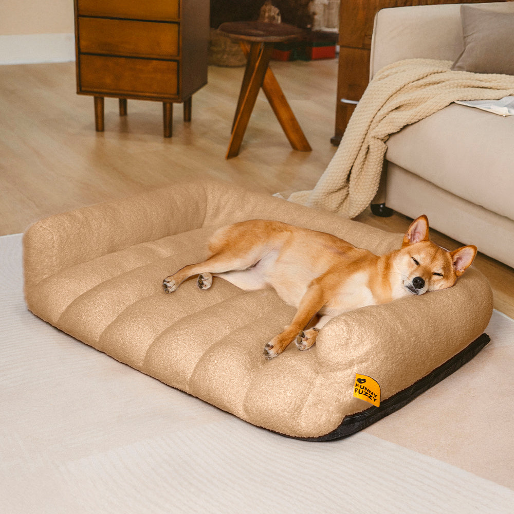 Grand Sofa Double Appui-Tête Orthopédique pour Chien | Bolster & Dossier, Teddy Fleece, Chaud