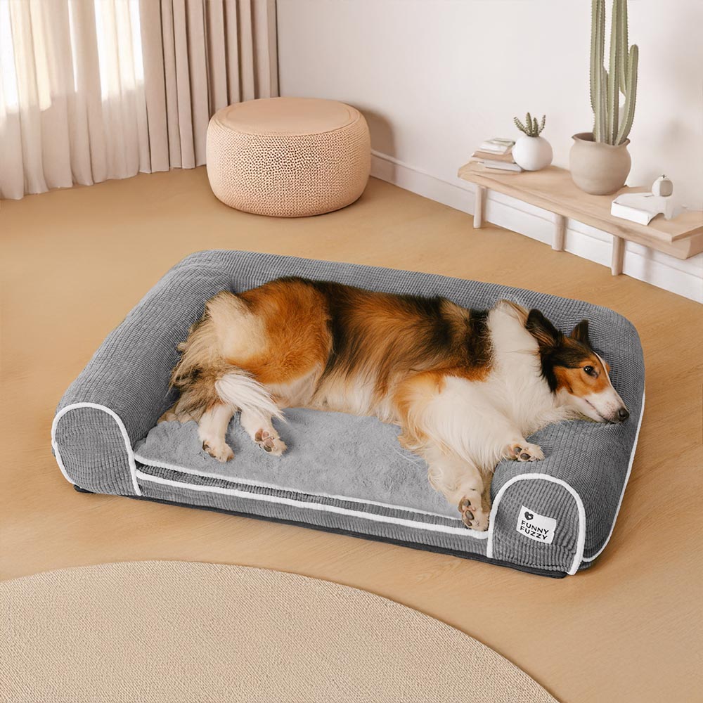 Sofa Flanelle Double Couche Orthopédique pour Chien | Accoudoirs Rembourrés, Chic, Lavable