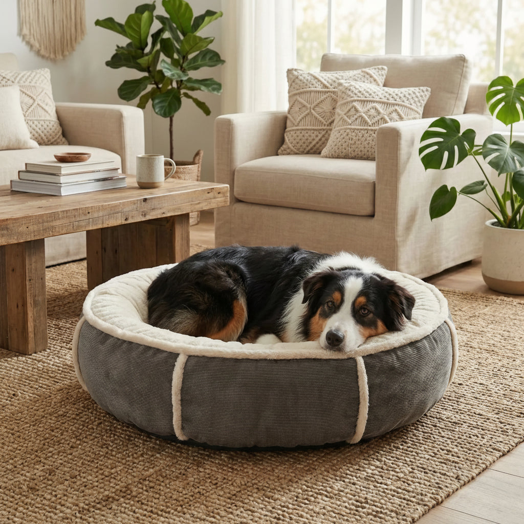 panier circulaire pour chien avec parois epaisses et base regularisee