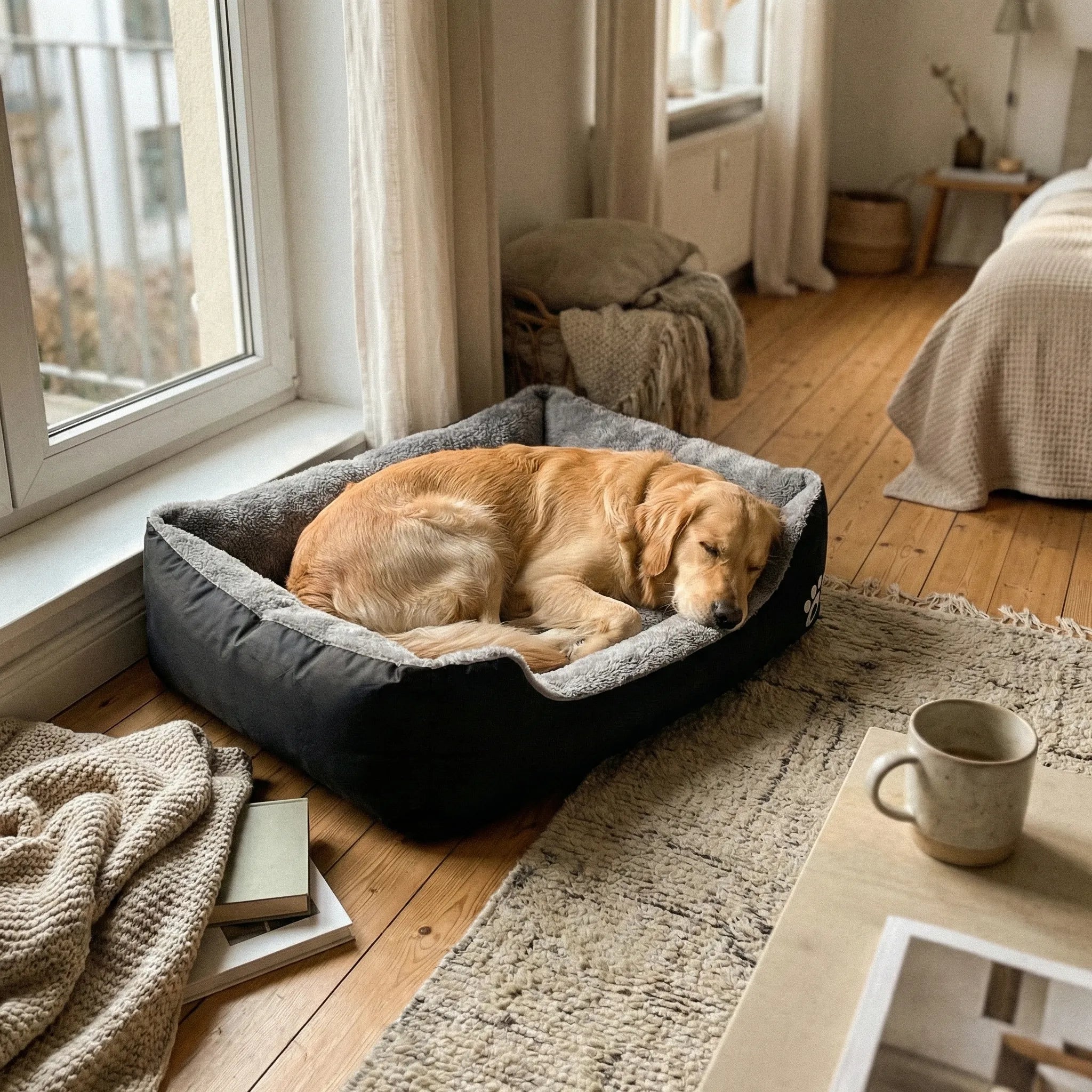 chien repose dans coin salon