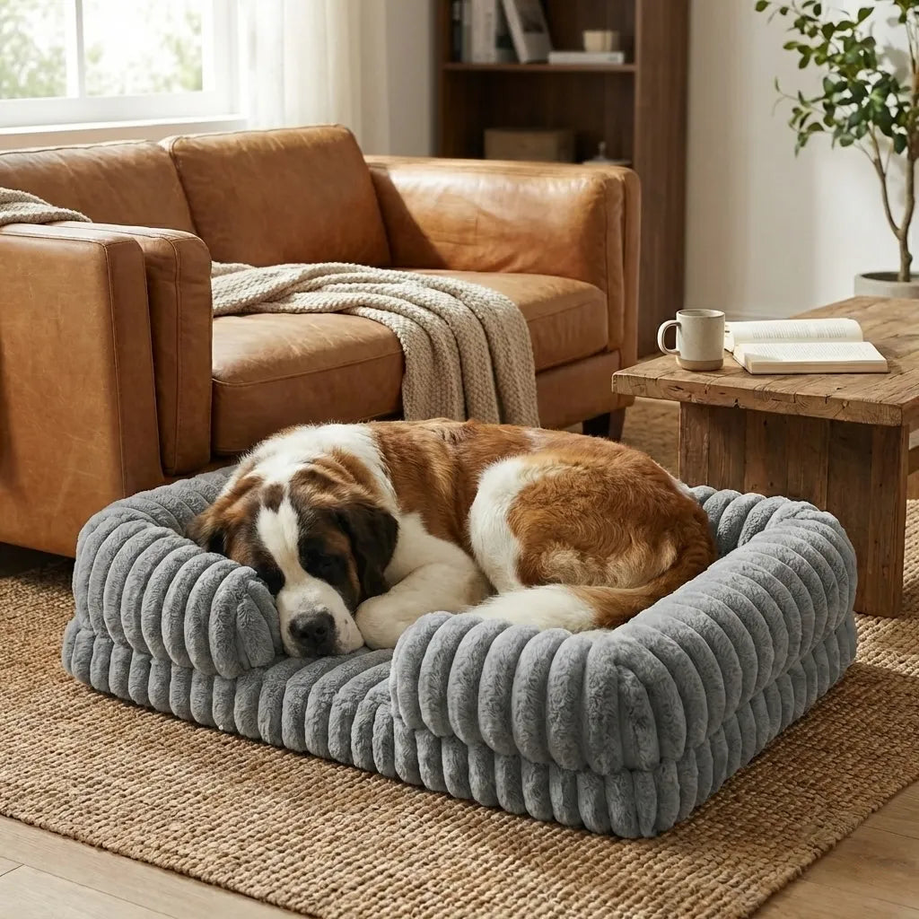 chien detendu dans panier interieur