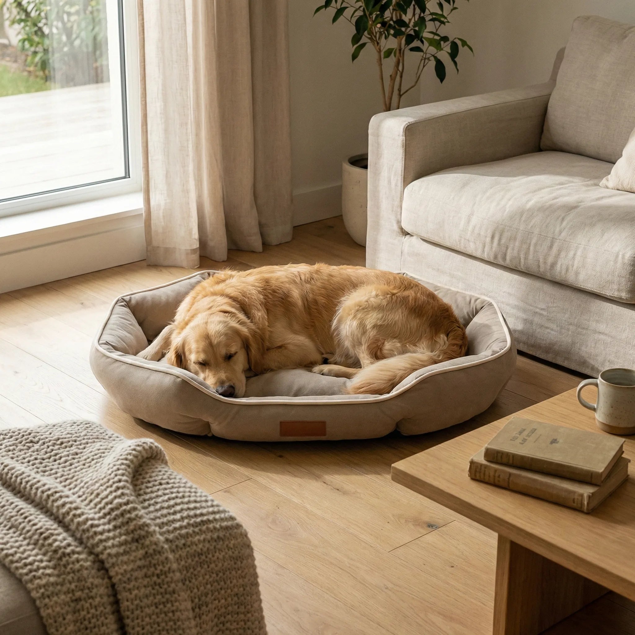 Couchage pour chien avec contour epais et centre moelleux pour repos optimal