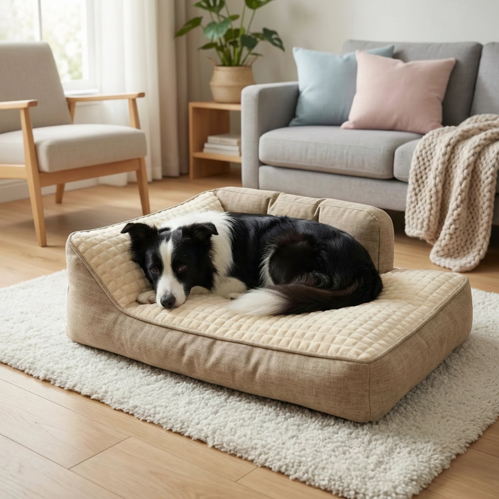 panier pour chien avec dossier haut et zone de repos rembourree