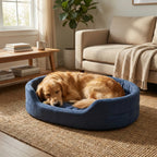 couchage pour chien circulaire avec bordure matelassee et surface centrale lisse