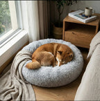 panier blanc rond pour chien style pelucher avec poil 