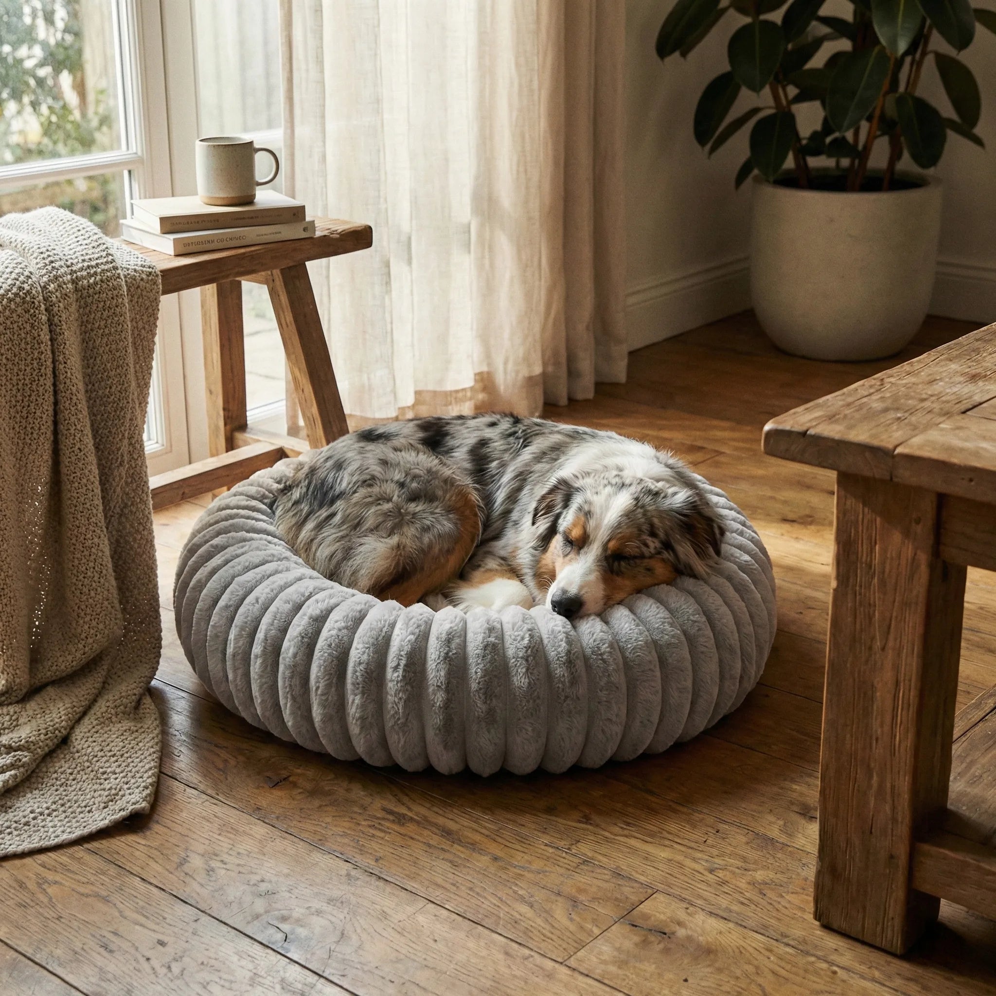 Couchage circulaire rembourre adapte aux petits et grands chiens