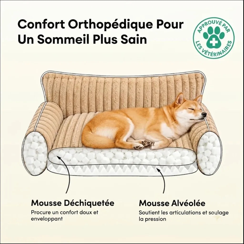 Sofa orthopédique pour chien avec appui-tête - vue d'ensemble du coussin
