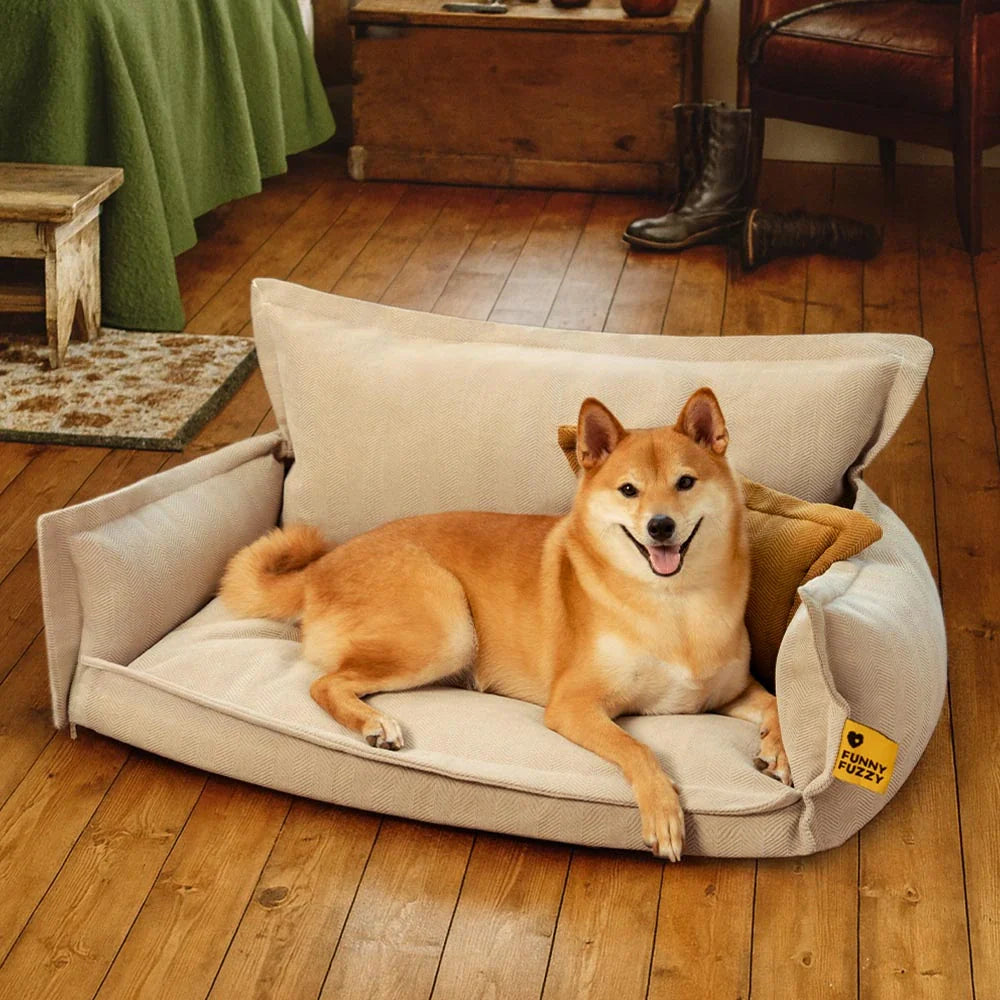 Lit Orthopédique Chenille Double Couche avec Oreiller | Toutes Saisons, Amovible, Lavable