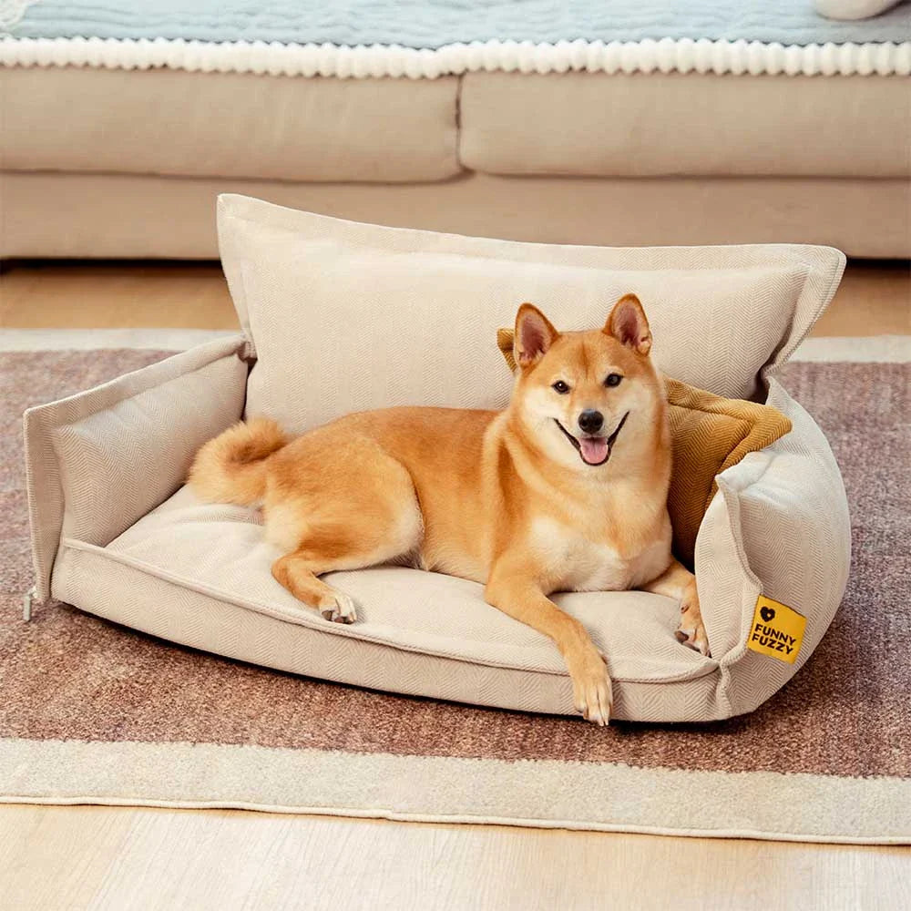 Lit Orthopédique Chenille Double Couche avec Oreiller | Toutes Saisons, Amovible, Lavable