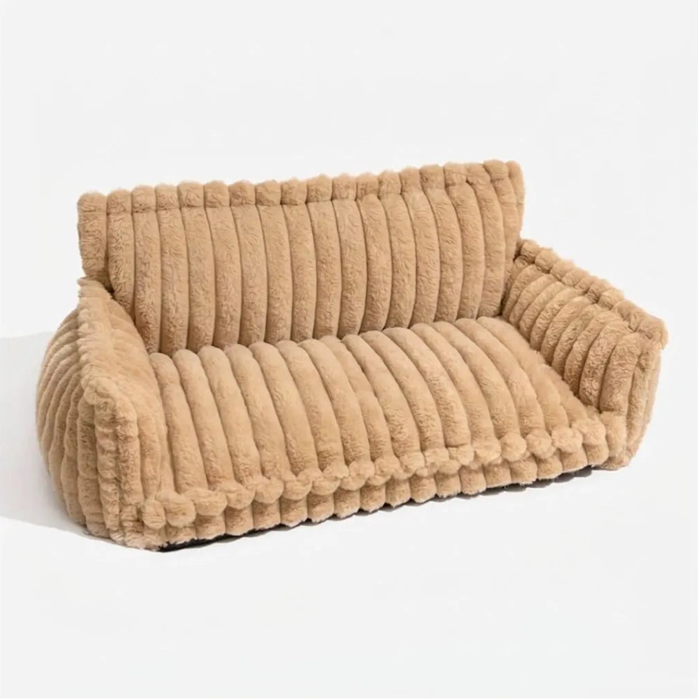 Sofa orthopédique pour chien avec appui-tête, mousse gaufrée et fausse fourrure - vue principale